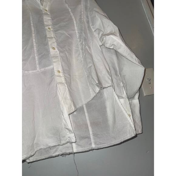 rare/self All-Gender Pieced Cotton Button Down Shirt white asymmetrical hem Med - Picture 3 of 9
